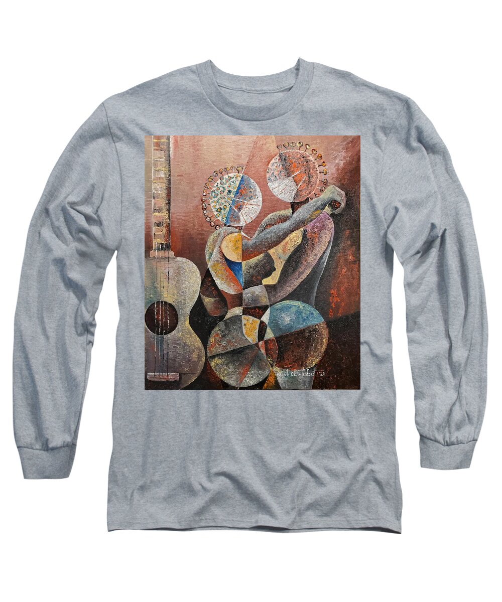 Contemporary Abstract Art Long Sleeve T-Shirt featuring the painting Dance of the Covid by Obi-Tabot Tabe