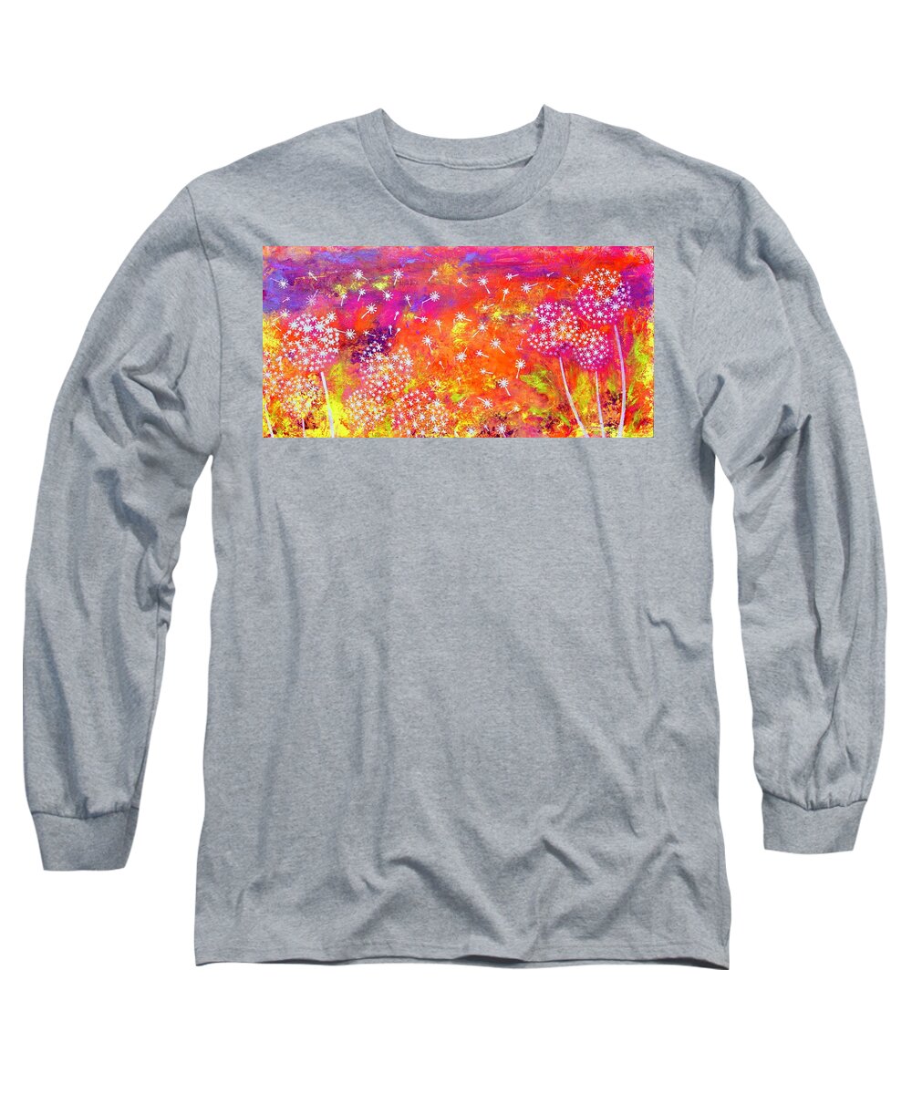 Dandelions Long Sleeve T-Shirt featuring the painting Dandelions and Alliums by Patty Kay Hall