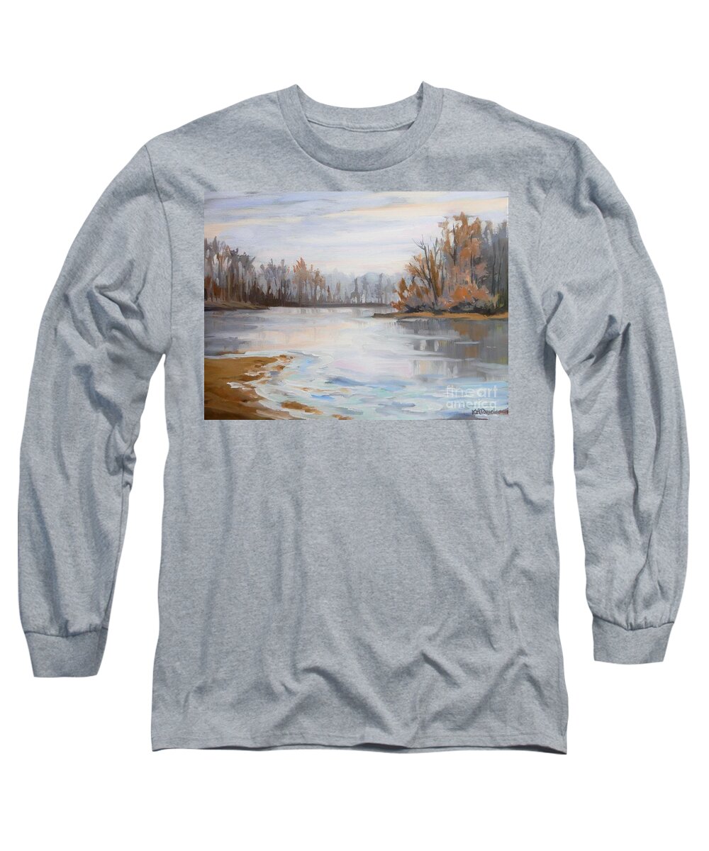 Ice Long Sleeve T-Shirt featuring the painting December Sunrise by K M Pawelec