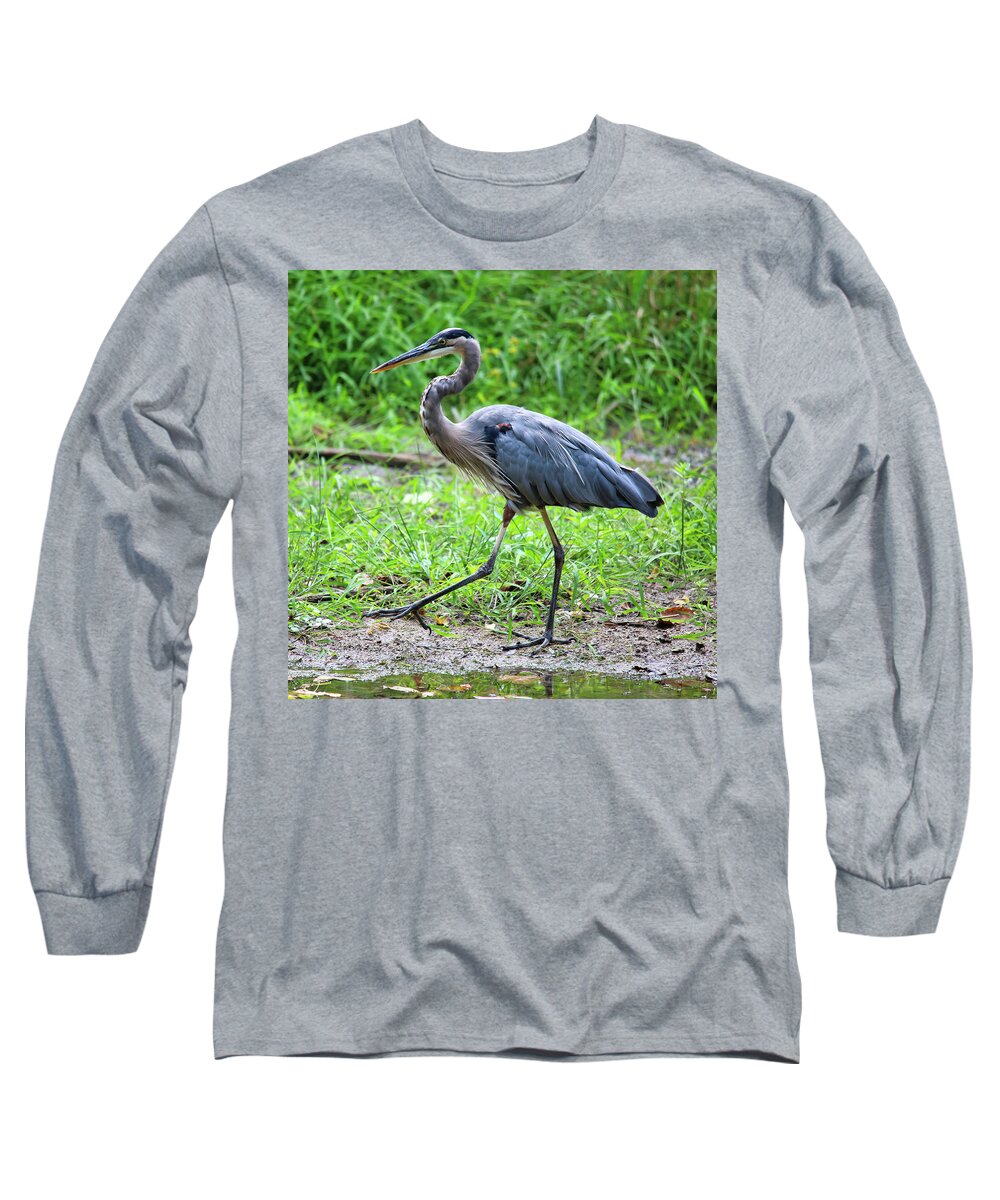 Blue Heron Long Sleeve T-Shirt featuring the photograph Doing The Heron Hustle by Scott Burd