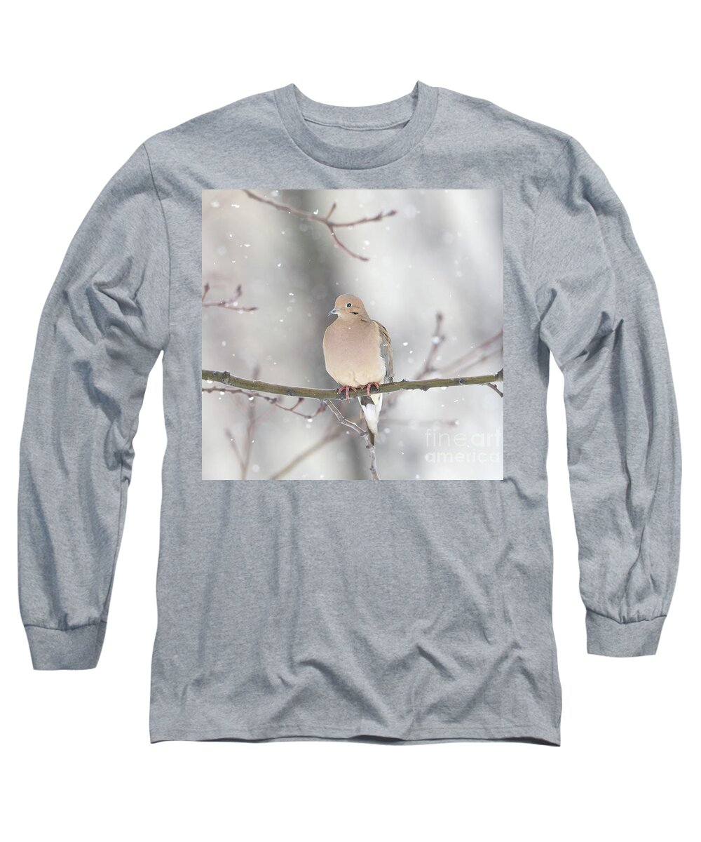 White Christmas Long Sleeve T-Shirt featuring the photograph Dove In The Snow by Rehna George