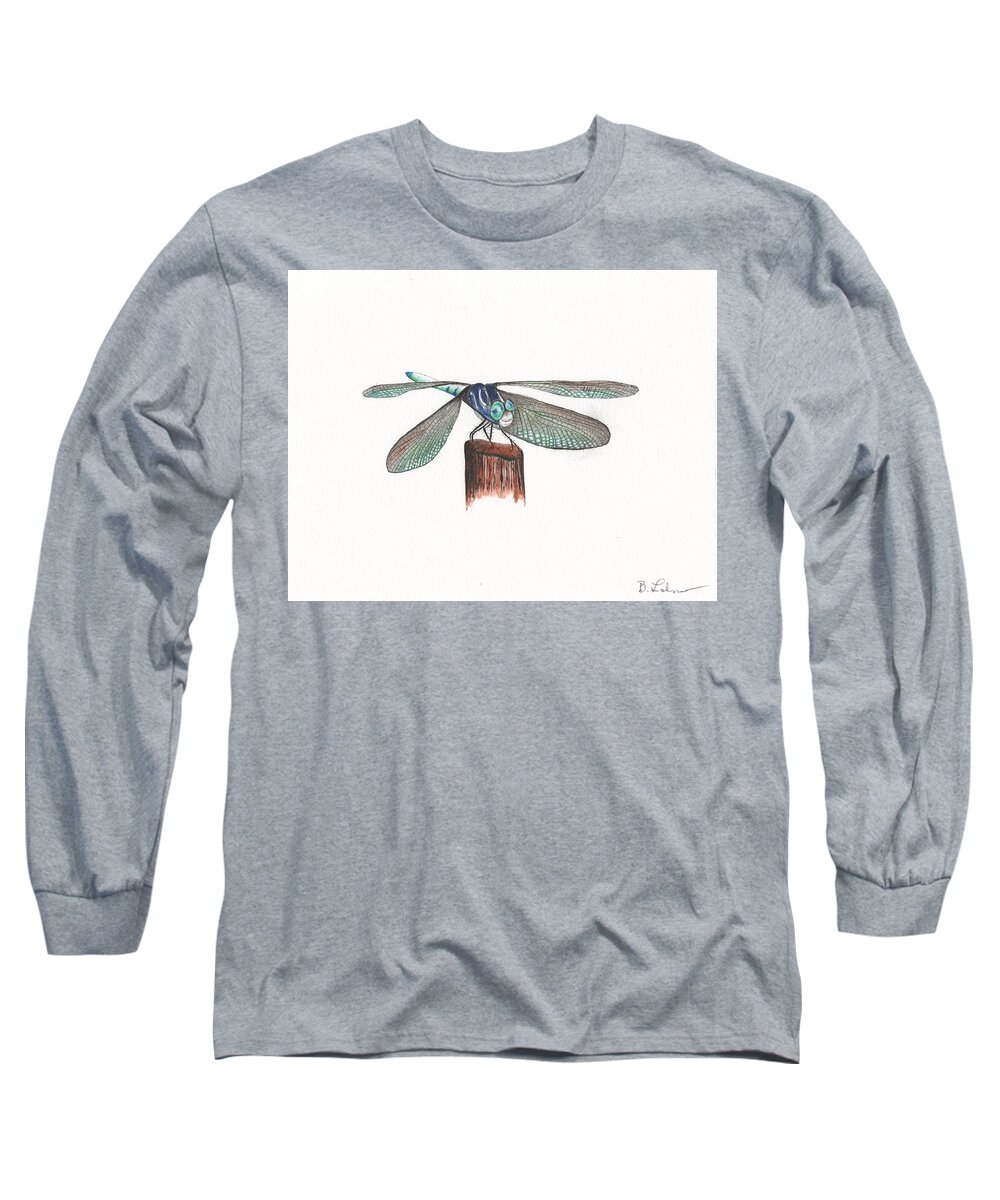 Dragonfly Long Sleeve T-Shirt featuring the painting Dragonfly by Bob Labno