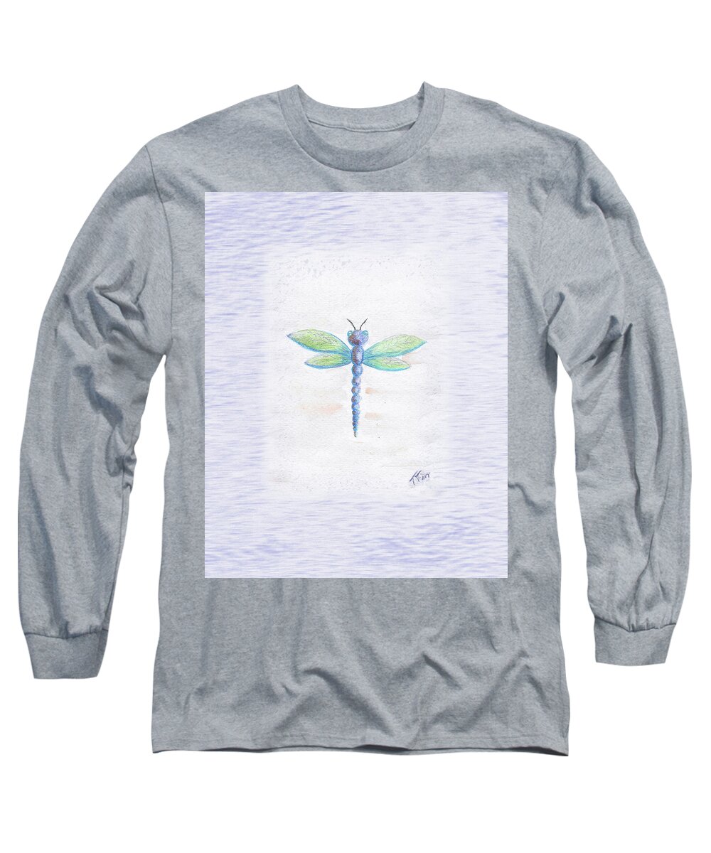Dragonfly Wall Art Long Sleeve T-Shirt featuring the mixed media Dragonfly by Tatiana Fess