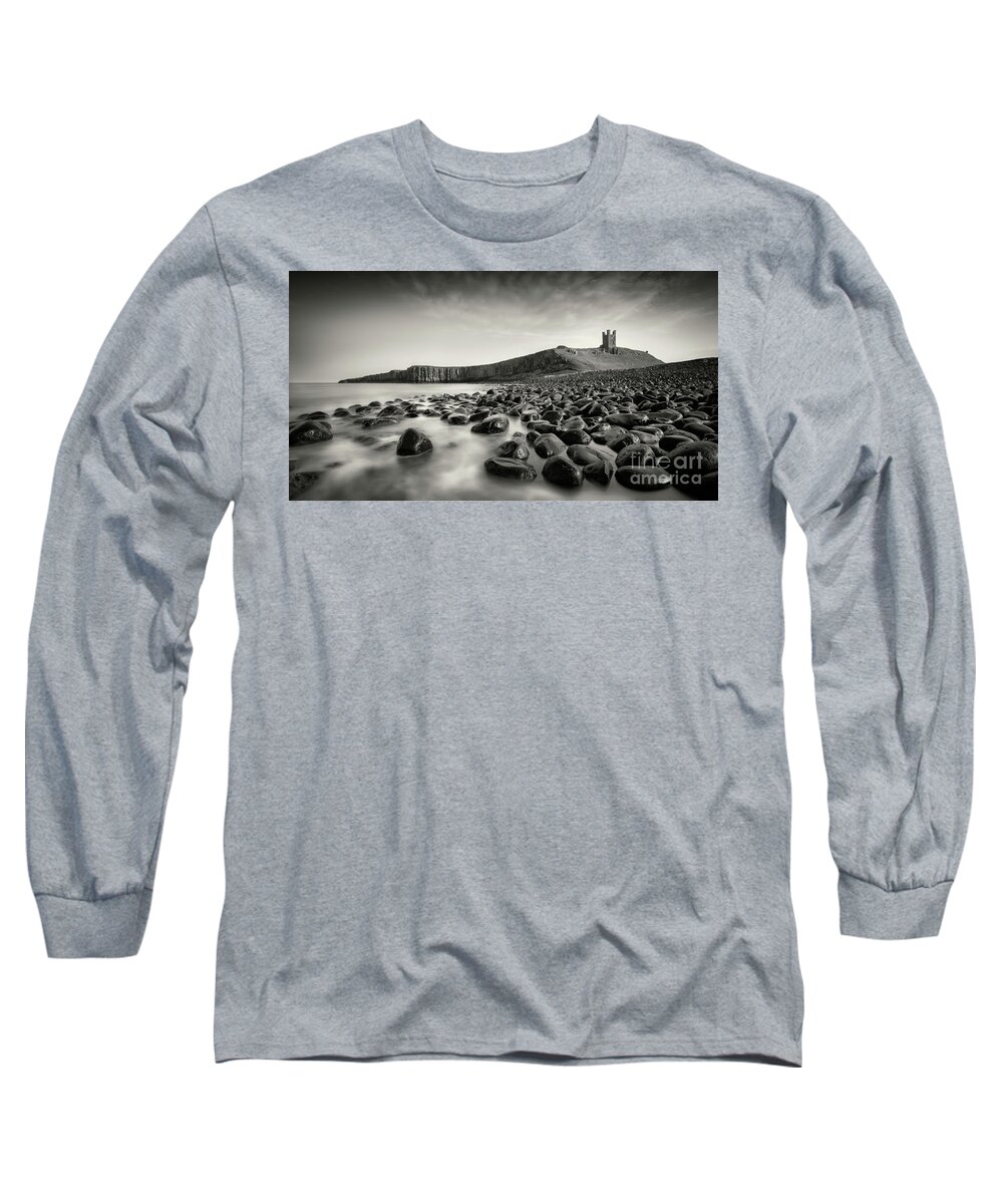Dunstanburgh Castle Long Sleeve T-Shirt featuring the photograph Dunstanburgh Castle B and W. by Phill Thornton