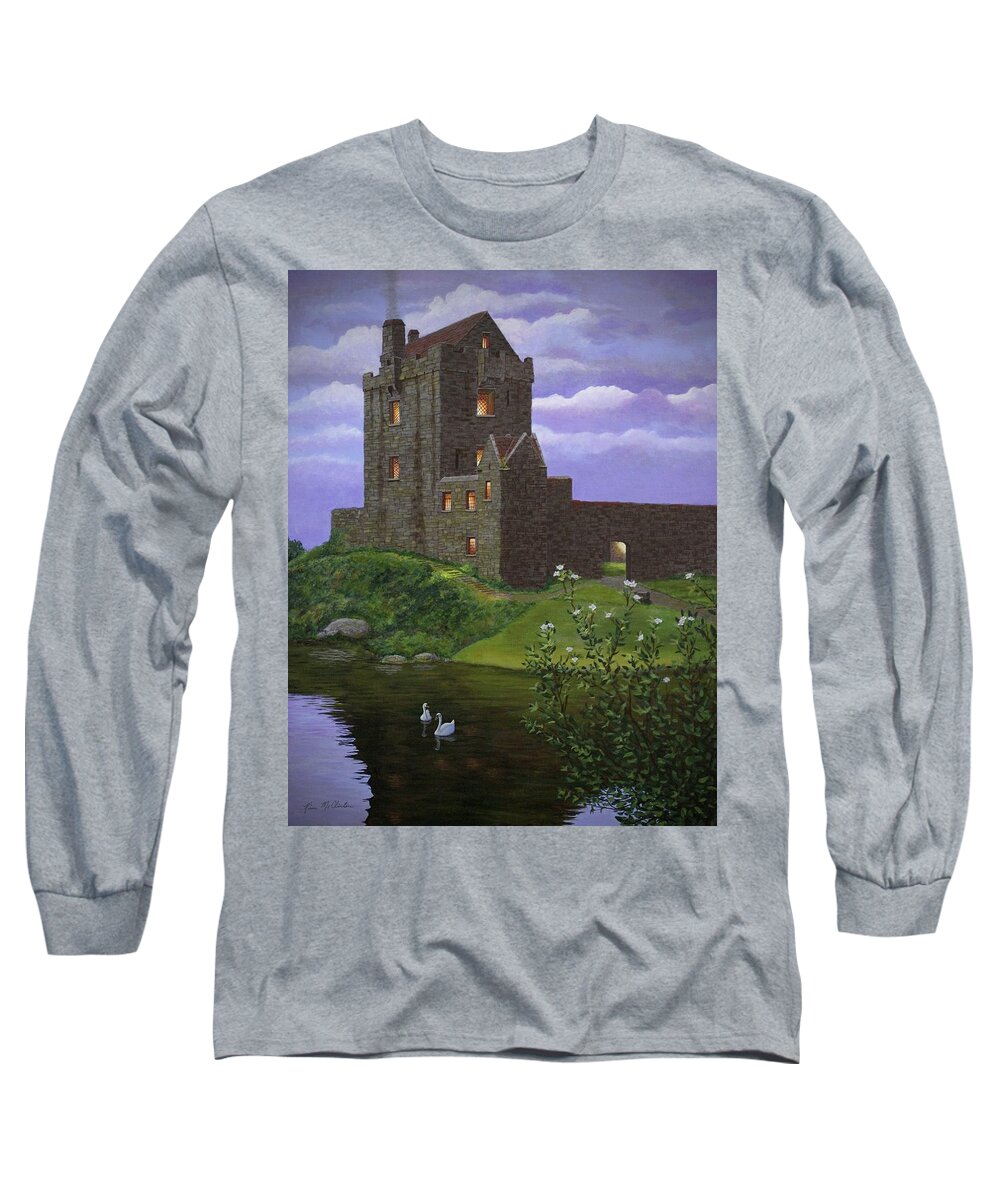 Kim Mcclinton Art Long Sleeve T-Shirt featuring the painting Dusk at Dunguaire Castle by Kim McClinton