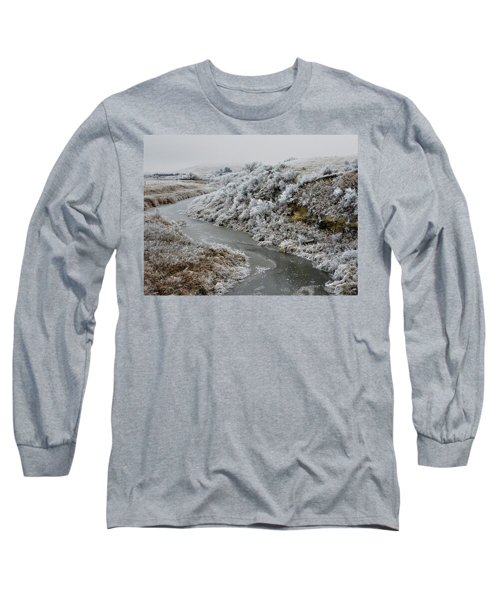 North Dakota Long Sleeve T-Shirt featuring the photograph East On Frosty Green River from 109 by Amanda R Wright