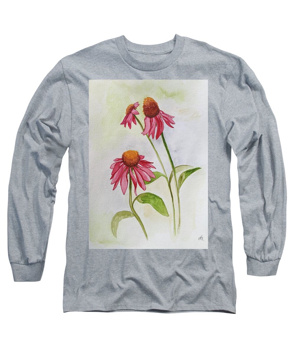 Echinaecea Long Sleeve T-Shirt featuring the painting Echinacaea 1 by Lisa Mutch