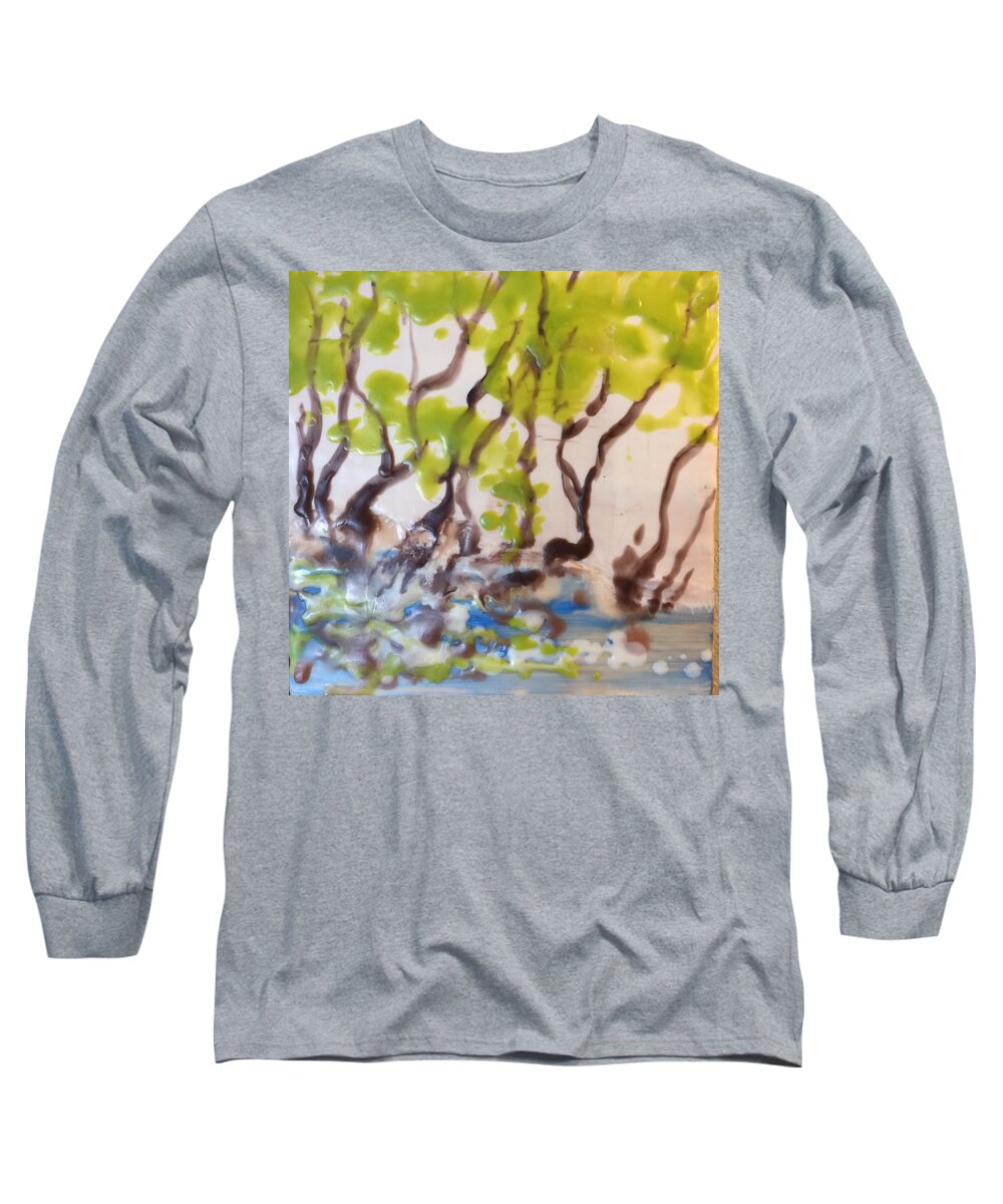 Encaustic Hot Wax Forest Long Sleeve T-Shirt featuring the painting Encaustic Forest by Caroline Patrick