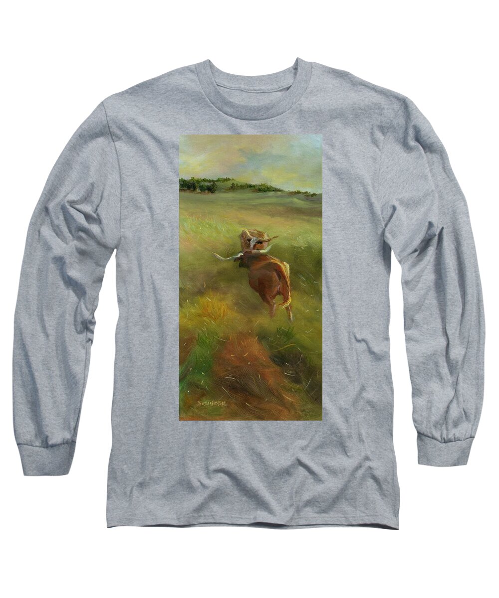 Farm Long Sleeve T-Shirt featuring the painting Feed Time Right Side by Susan Hensel