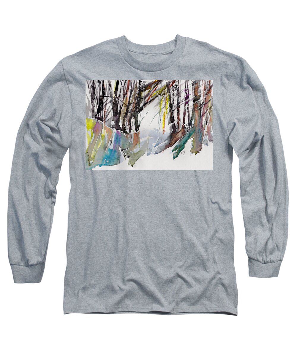 Woods Long Sleeve T-Shirt featuring the painting Fiskerton Road Wood by Ann Leech