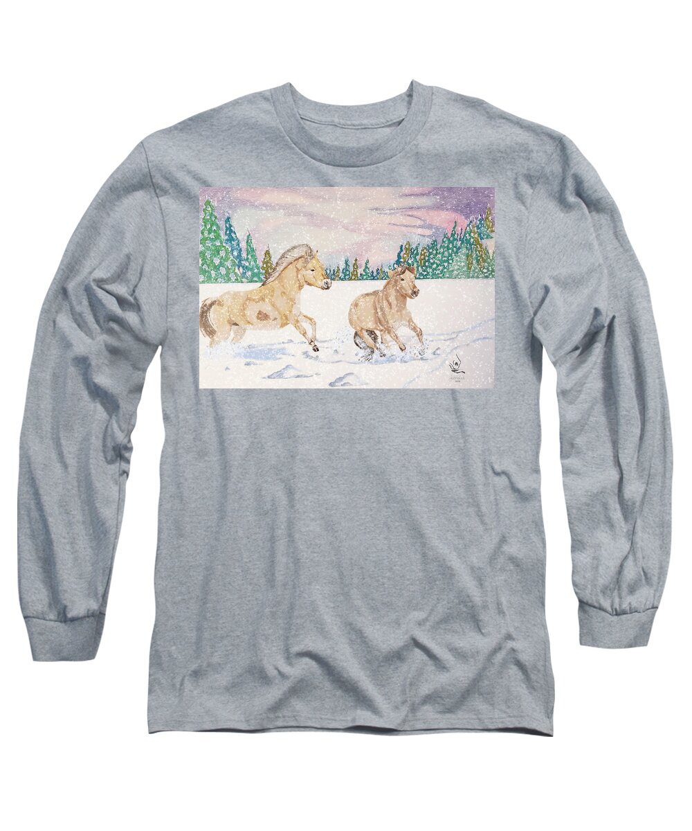 Fjord Horses Long Sleeve T-Shirt featuring the drawing Fjord Horses by Equus Artisan