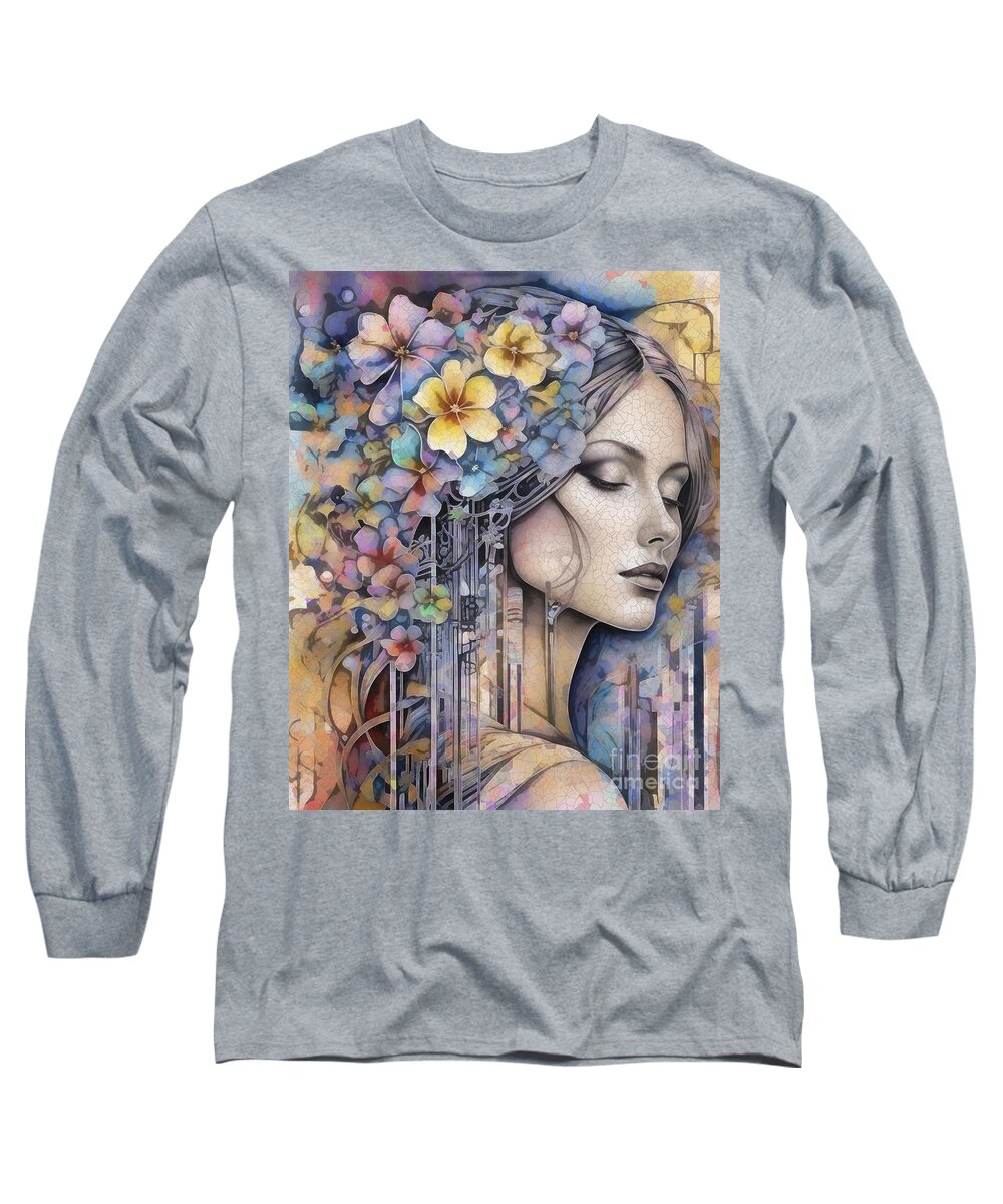Abstract Long Sleeve T-Shirt featuring the digital art Floral Portrait - 02552 by Philip Preston
