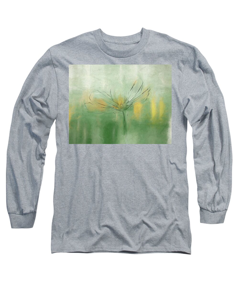 Flower Long Sleeve T-Shirt featuring the digital art Flower Sketch with Green Abstract A2C by Alison Frank