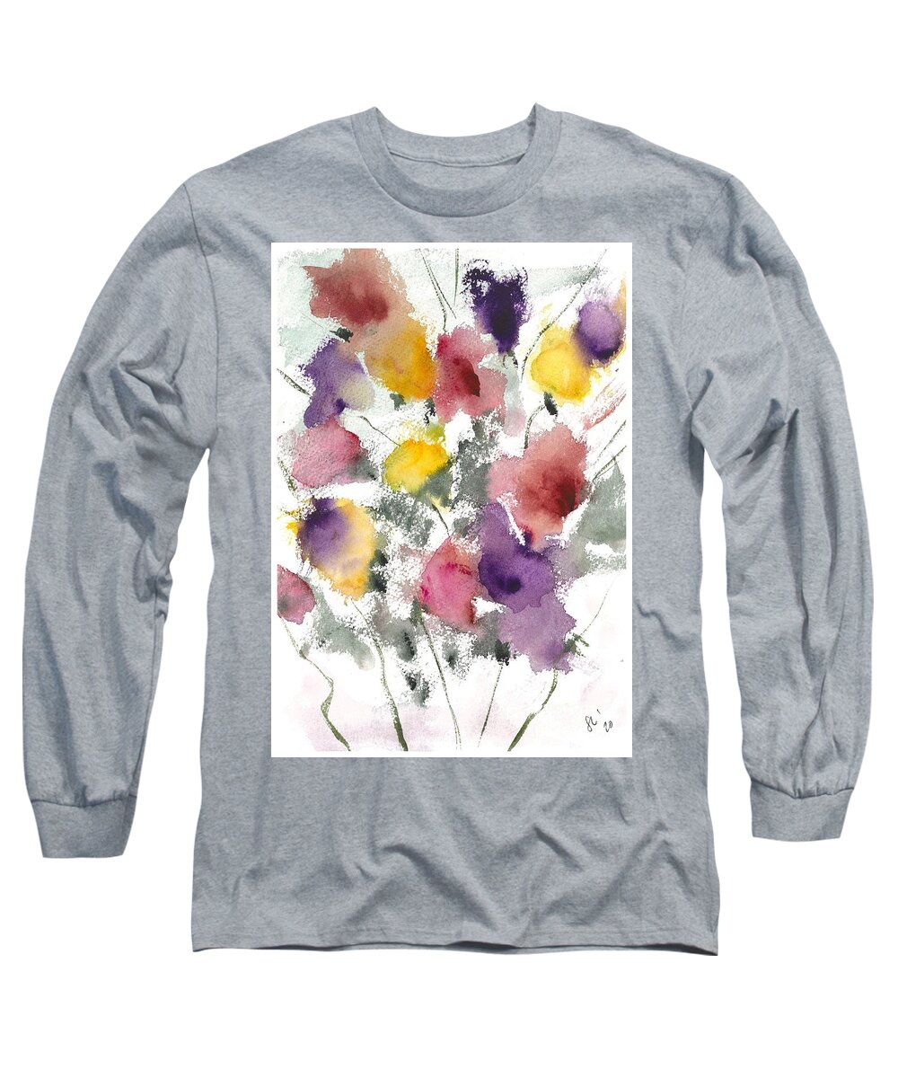 Water Long Sleeve T-Shirt featuring the painting Flowers by Loretta Coca