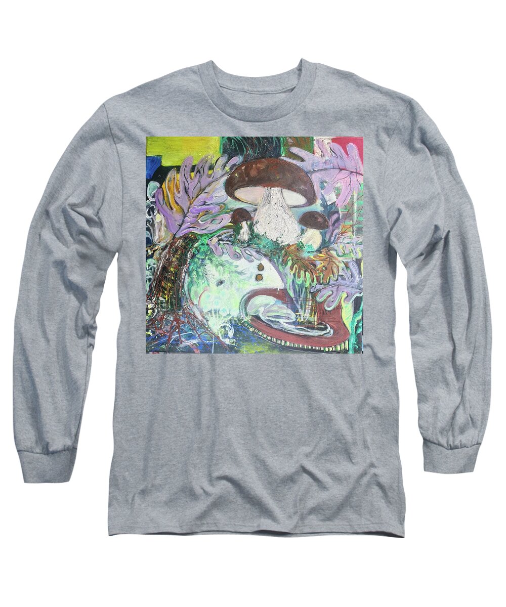 Forest Long Sleeve T-Shirt featuring the painting Foraging by Evelina Popilian