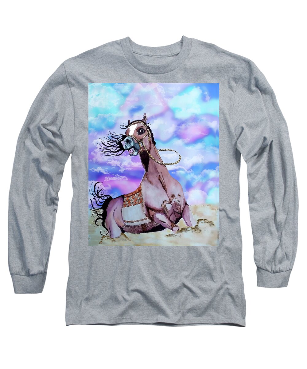 Horse Skethes Long Sleeve T-Shirt featuring the painting Frightened Horse by Equus Artisan