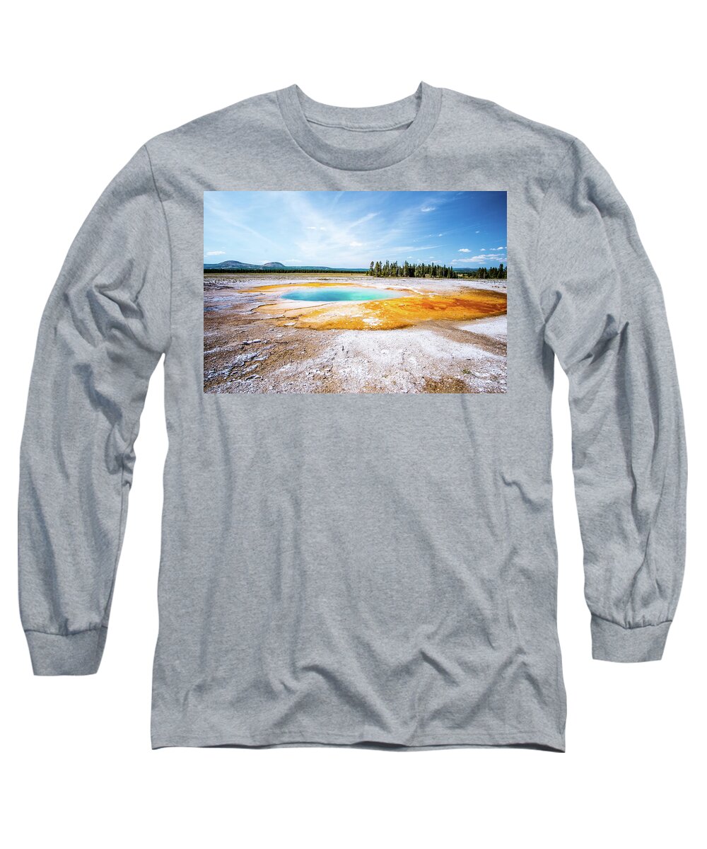 Yellowstone Long Sleeve T-Shirt featuring the photograph Geothermal Spring in Yellowstone by Alberto Zanoni