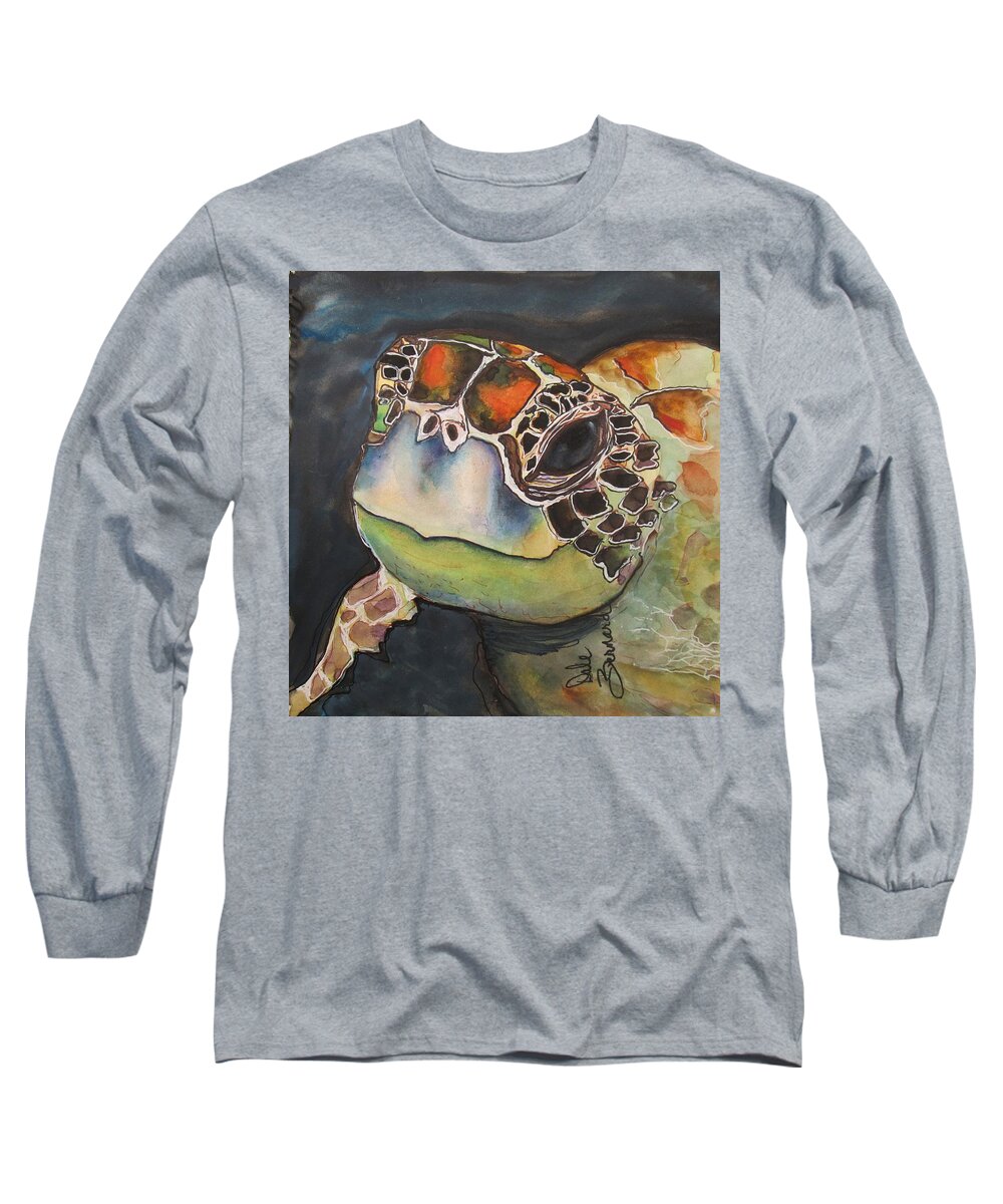 Turtle Long Sleeve T-Shirt featuring the painting Green Sea Turtle by Dale Bernard