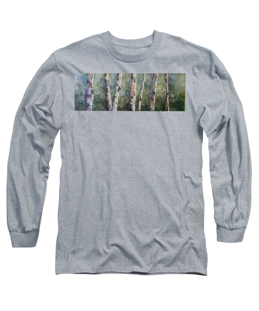Birch Trees Long Sleeve T-Shirt featuring the painting Guardians by Terry Ann Morris