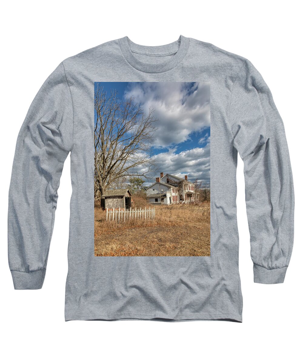 White Fence Long Sleeve T-Shirt featuring the photograph Haunted Pump House by David Letts