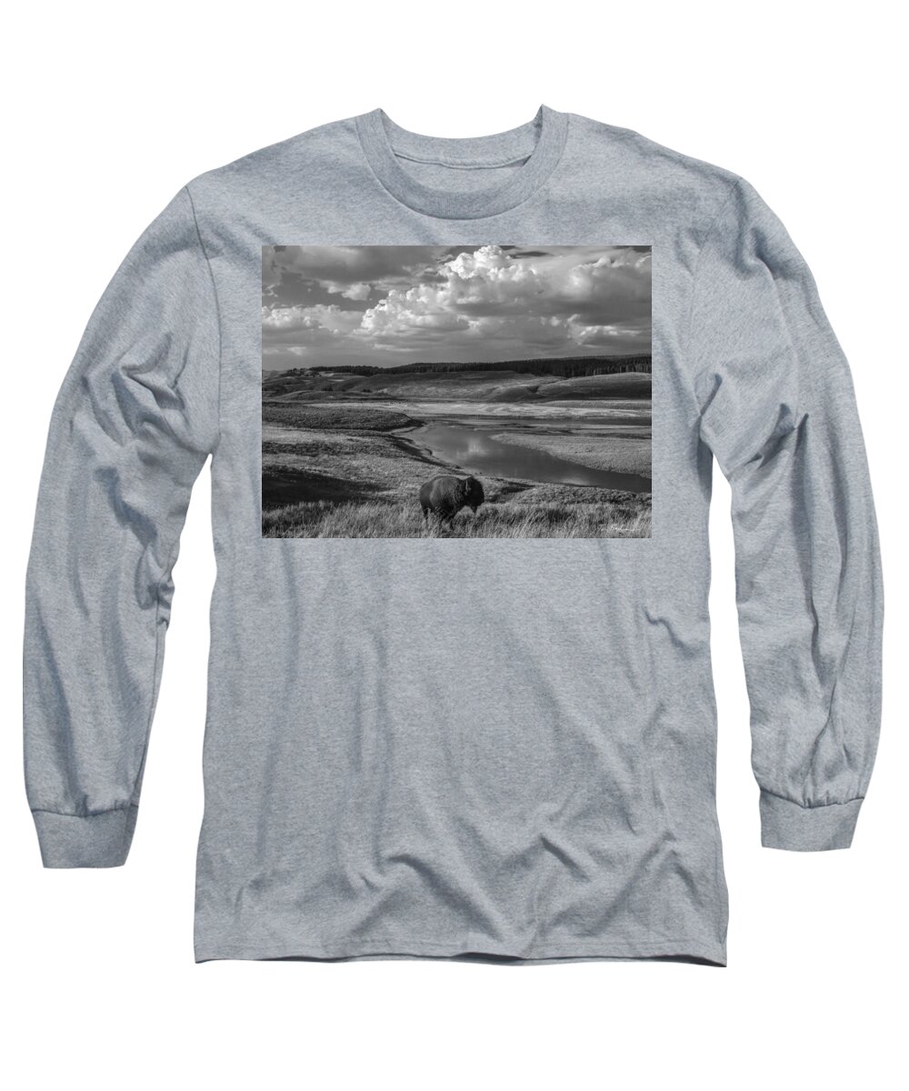 Inspirational Wild And Scenic God Religious Path Psalm Cloudy Cl Long Sleeve T-Shirt featuring the photograph Hayden Valley Yellowstone National Park, W by Tim Fitzharris