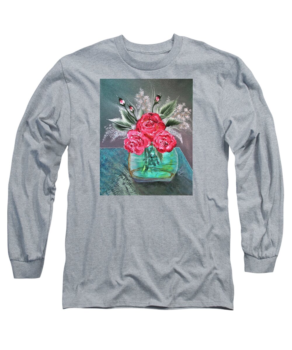 Roses In Vase Long Sleeve T-Shirt featuring the painting Heirloom Roses Water Splash by Lynn Raizel Lane