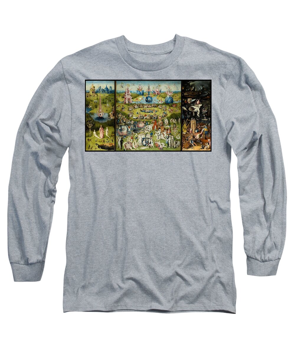  Long Sleeve T-Shirt featuring the painting Hieronymus Bosch 1500 The Garden of Earthly Delights 3 panel in 1 by Hieronymus Bosch