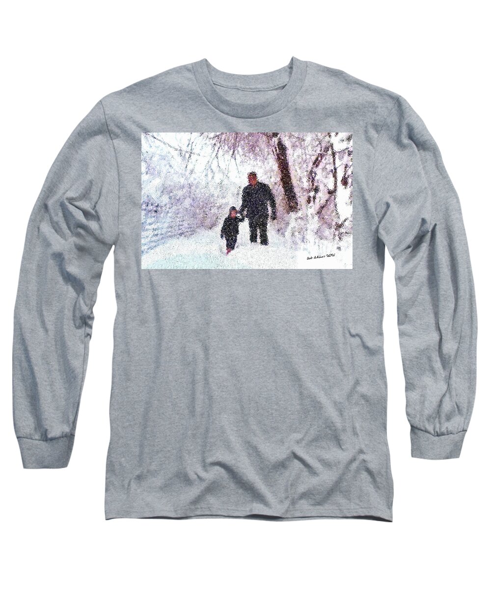 Digital Winter Snow Family Seasons Long Sleeve T-Shirt featuring the digital art Hiking in the Snow by Bob Shimer