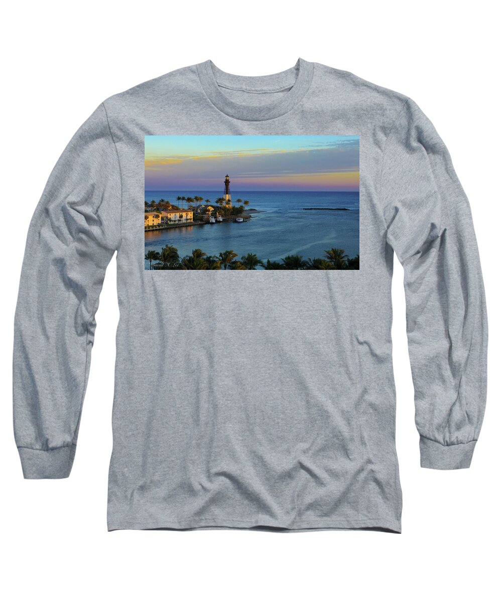 Lighthouse Long Sleeve T-Shirt featuring the pyrography Hillsboro Lighthouse by David Lee