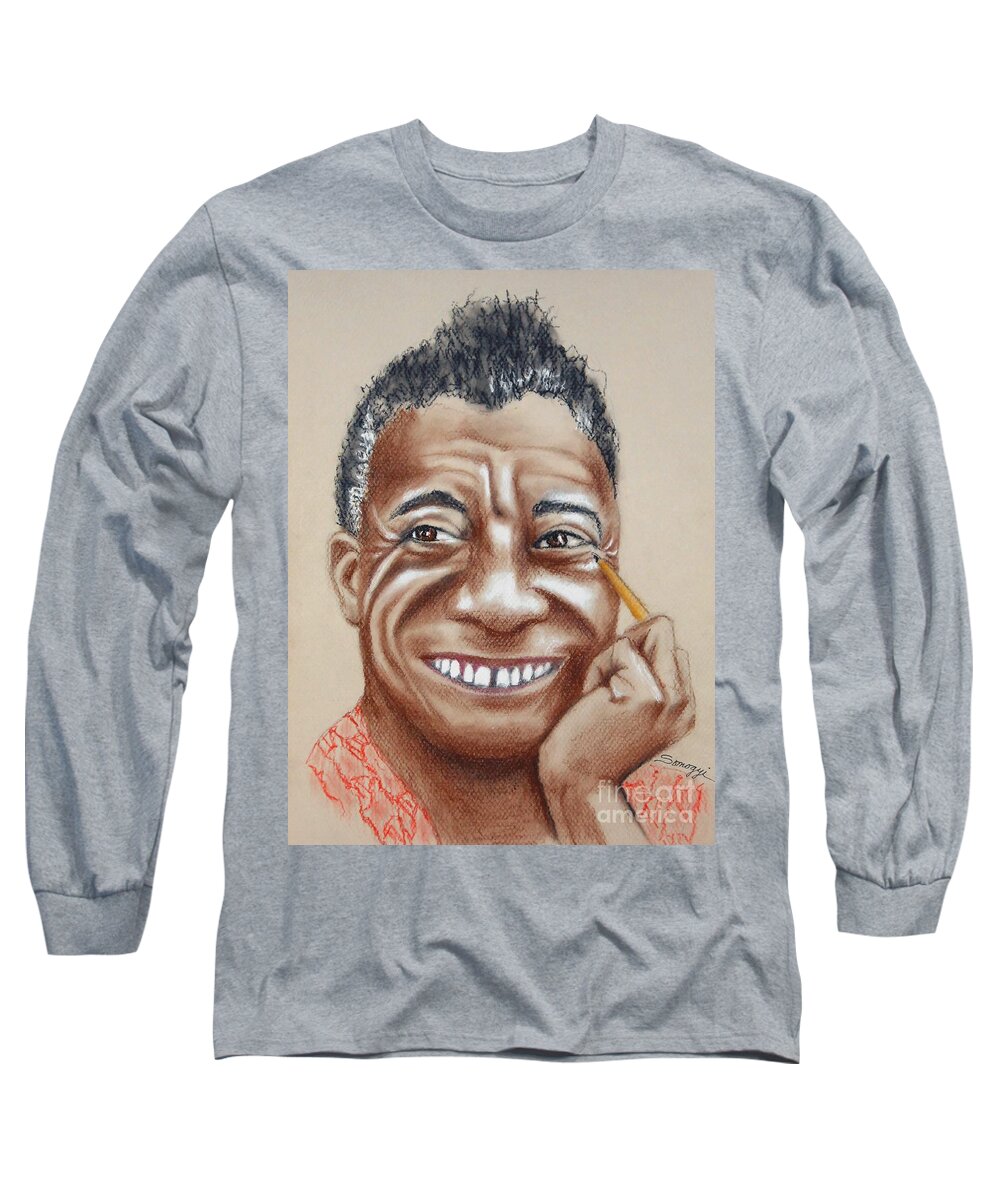 Author Long Sleeve T-Shirt featuring the drawing James Baldwin by Jayne Somogy