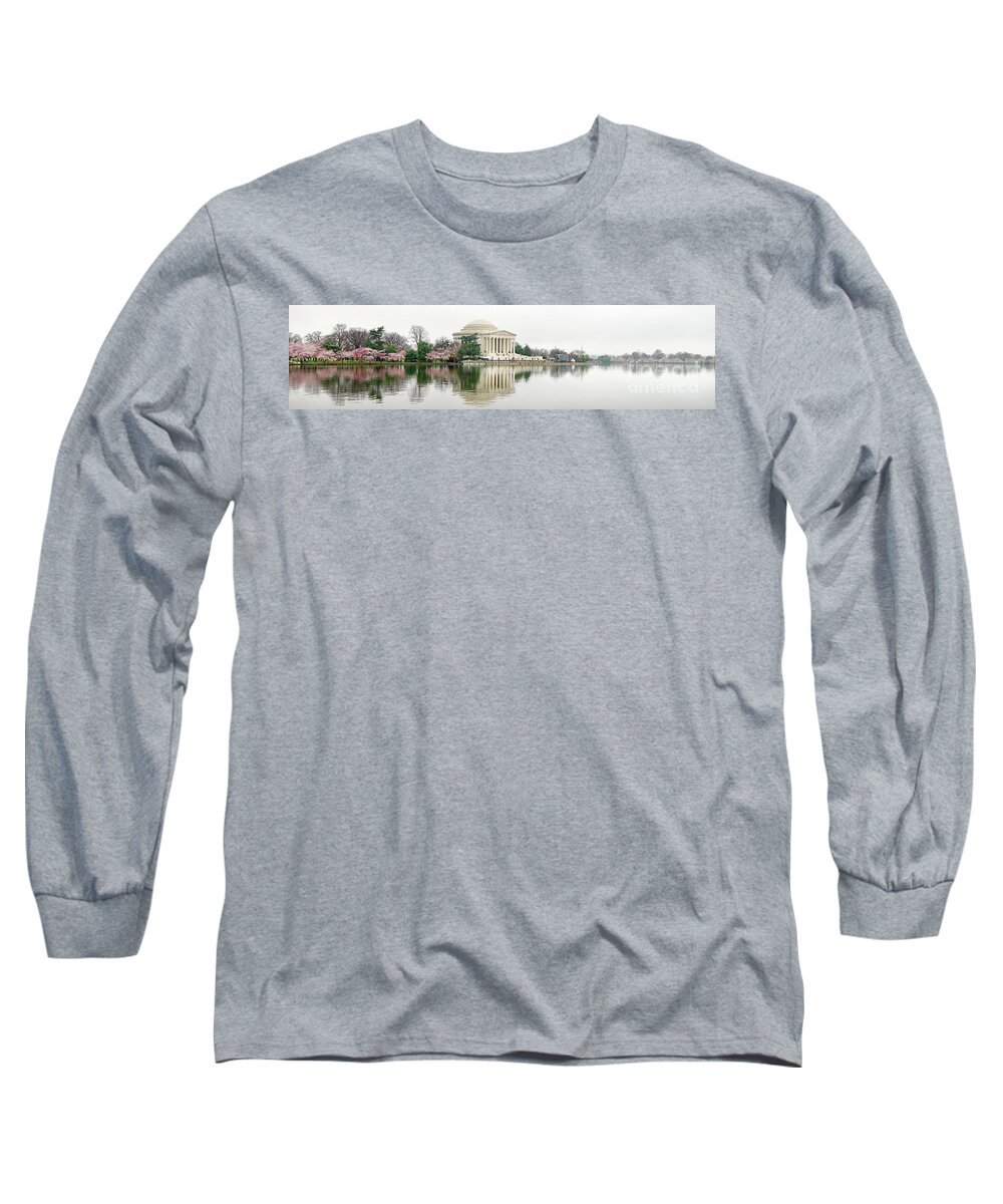 Tidal Basin Long Sleeve T-Shirt featuring the photograph Jefferson Memorial and Cherry Blossoms Panorama by Jack Schultz