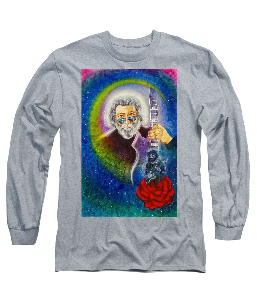 Masks Long Sleeve T-Shirt featuring the painting Jerry Garcia by Sofanya White