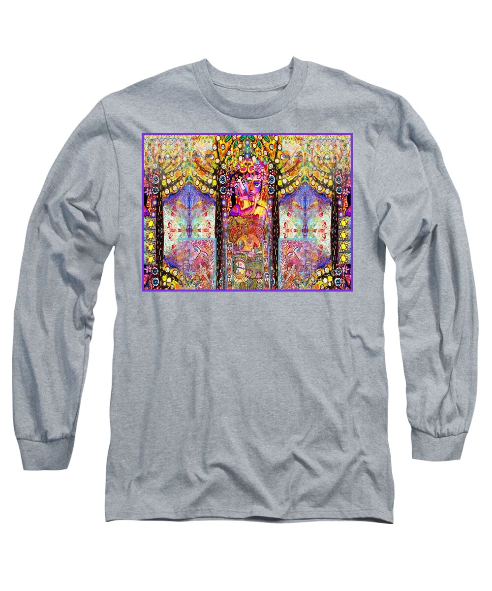 Judaica Long Sleeve T-Shirt featuring the painting JUDAICA Under The Stars Lovers by Sandra Silberzweig