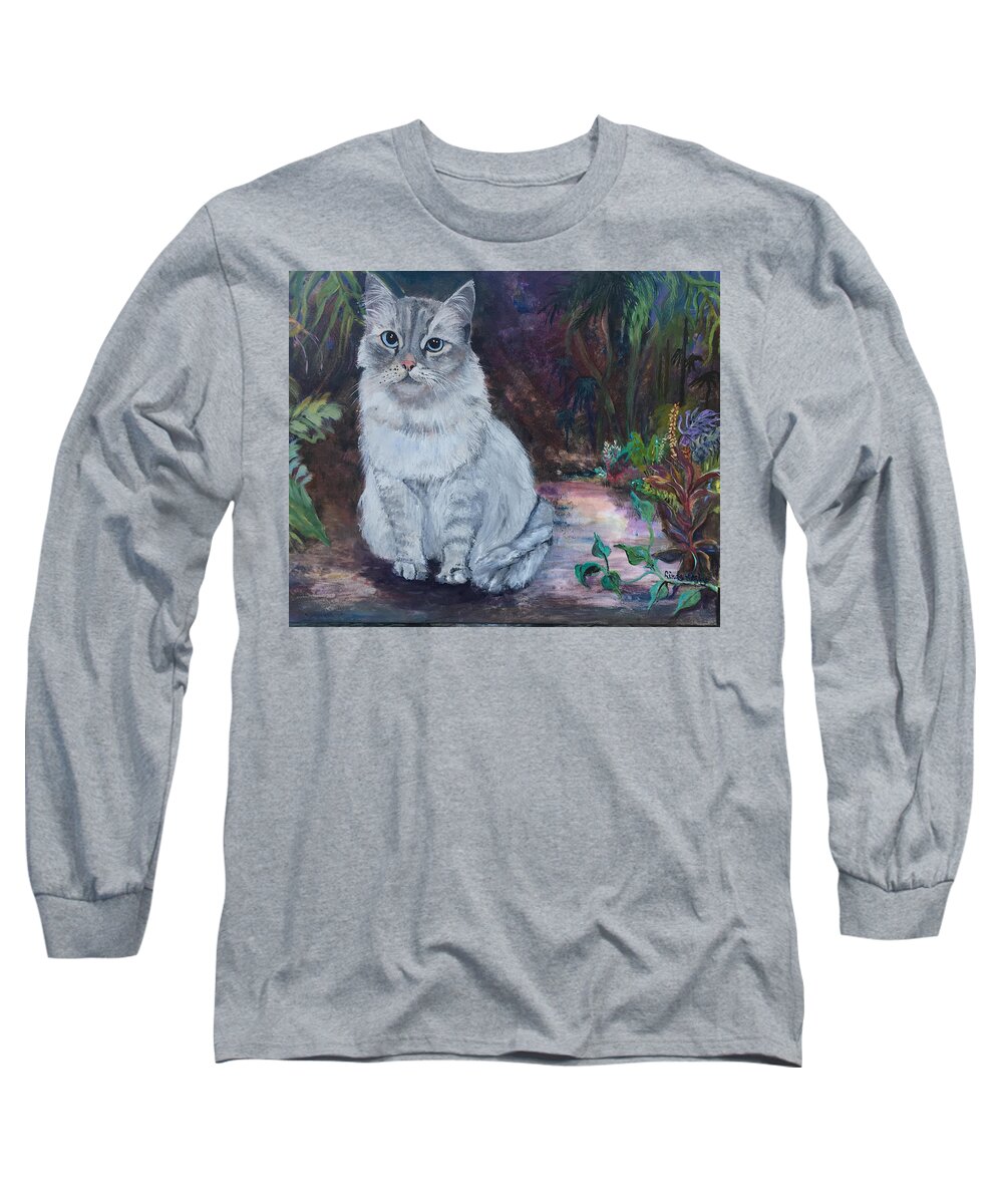 Cat Art Long Sleeve T-Shirt featuring the painting Jungle Cat by Linda Kegley