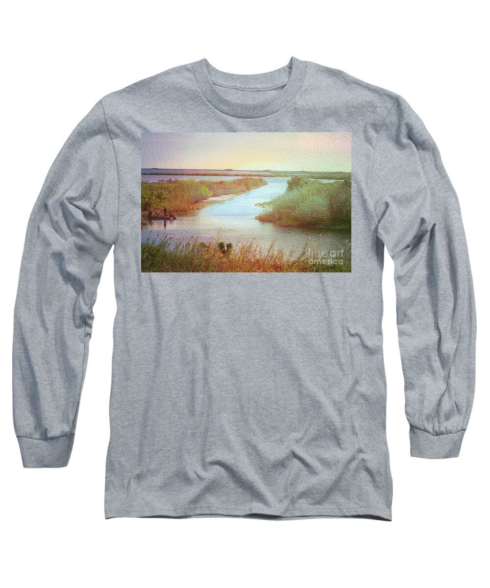 Fisherman Long Sleeve T-Shirt featuring the digital art Lake Okeechobee Fisherman by Patti Powers