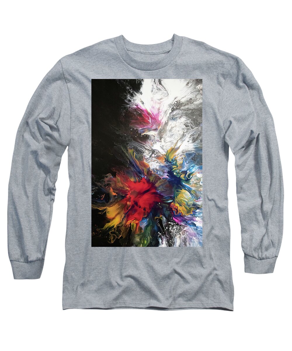 Pour Long Sleeve T-Shirt featuring the mixed media Light and Darkness by Aimee Bruno