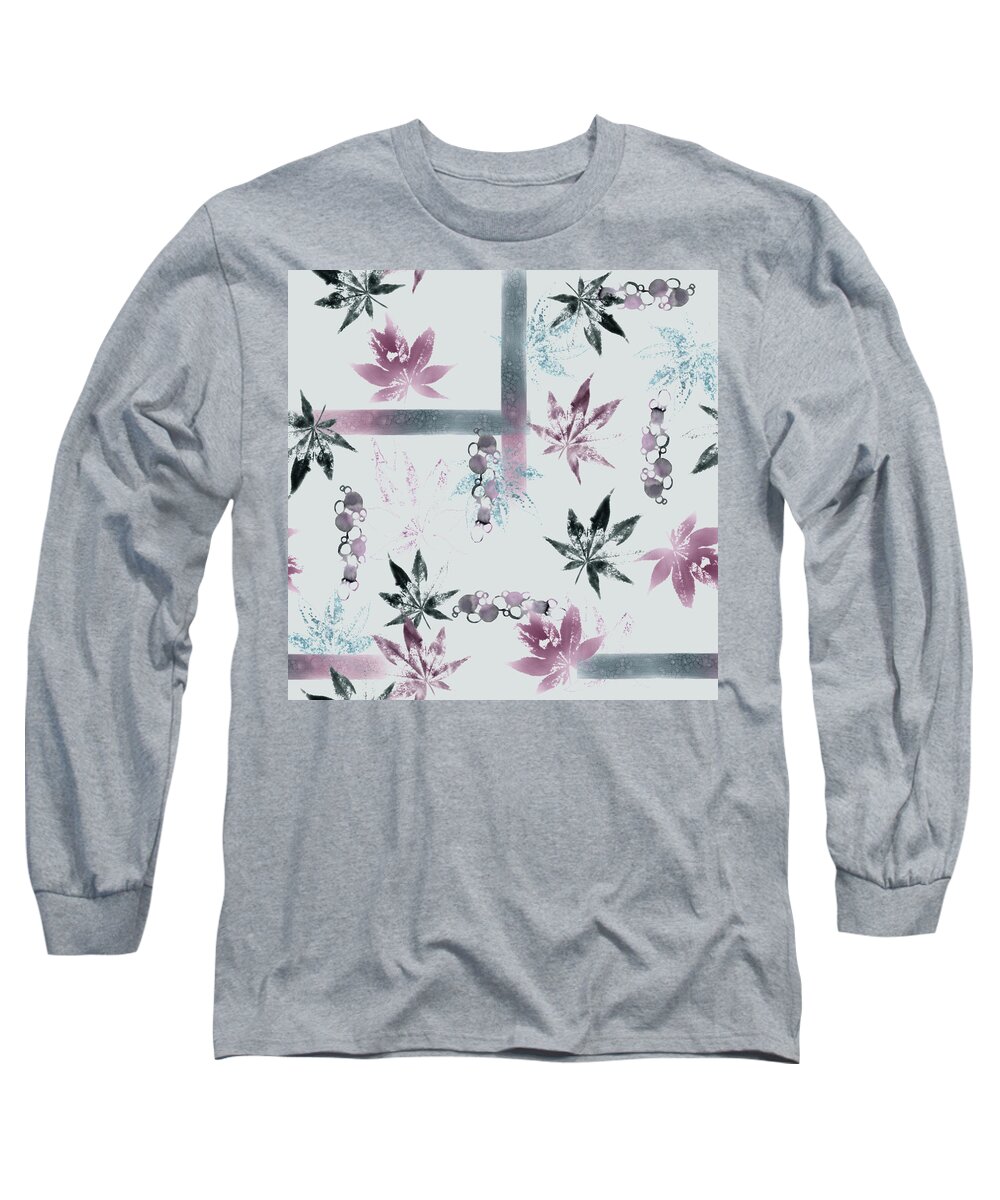 Watercolor Long Sleeve T-Shirt featuring the digital art Light Watercolor and EcoPrint Maple Leaves by Sand And Chi