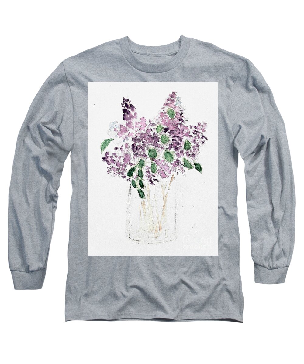  Long Sleeve T-Shirt featuring the painting Lilacs in a Jar by Margaret Welsh Willowsilk