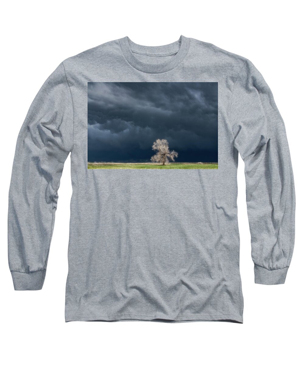 Storms Long Sleeve T-Shirt featuring the photograph Lone Tree Tornado Warning by Darren White