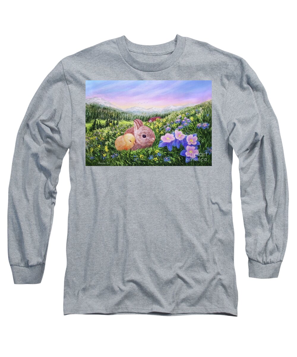Easter Card Long Sleeve T-Shirt featuring the painting Look at the Flowers by Yoonhee Ko