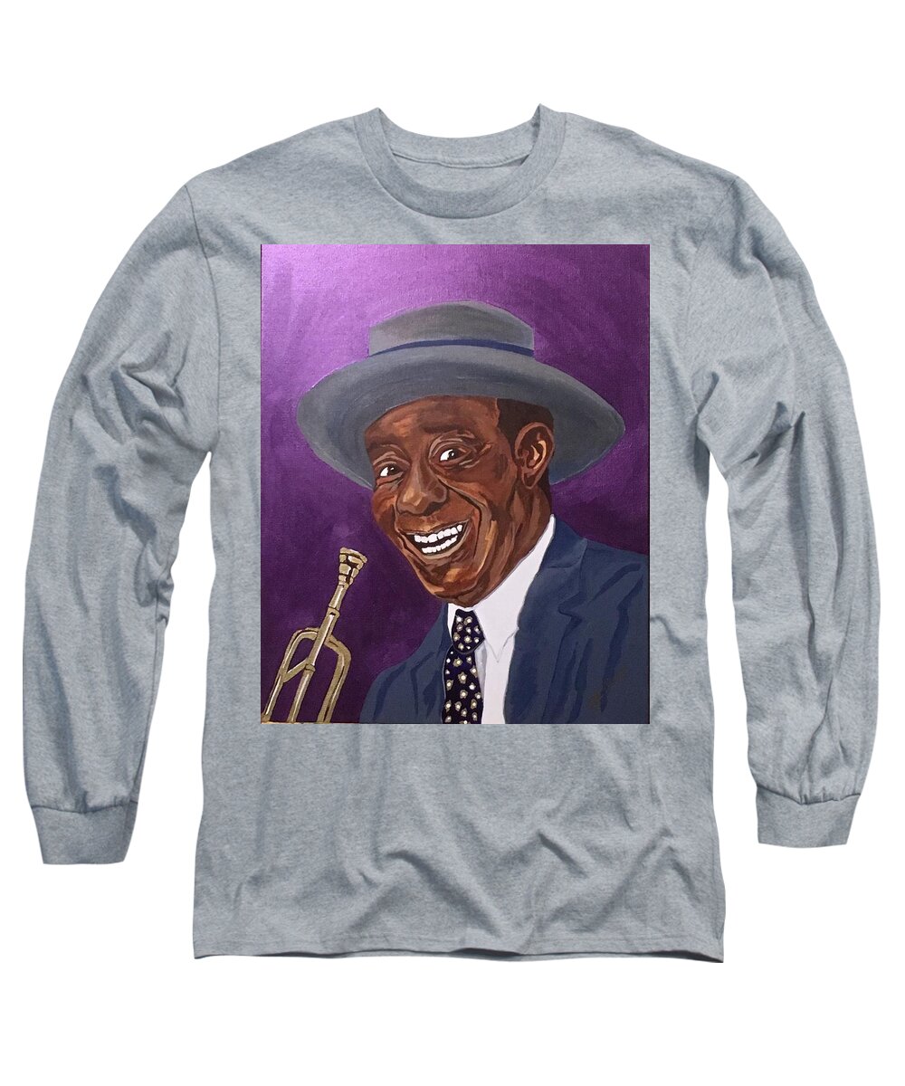 Louis Armstrong Long Sleeve T-Shirt featuring the painting Louis Sporting a New Hat by Bill Manson