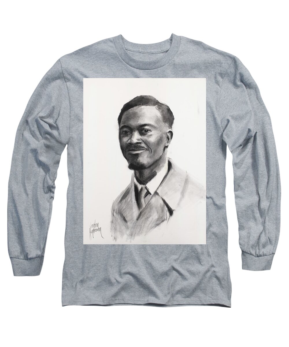 Portrait Long Sleeve T-Shirt featuring the drawing Lumumba by Jordan Henderson