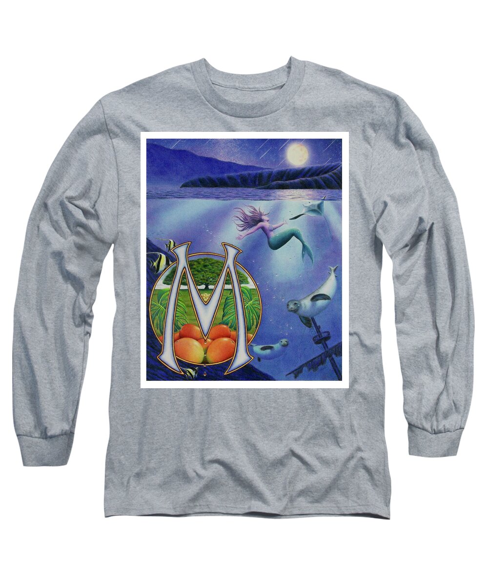 Kim Mcclinton Long Sleeve T-Shirt featuring the drawing M is for Monk Seal by Kim McClinton