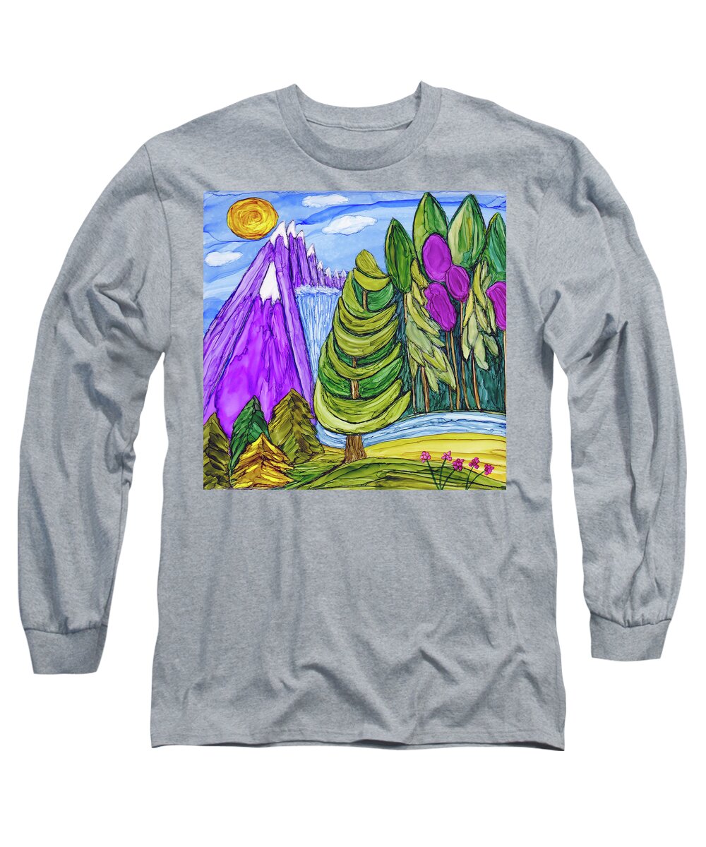 Mountains Long Sleeve T-Shirt featuring the painting Majesty by Winona's Sunshyne