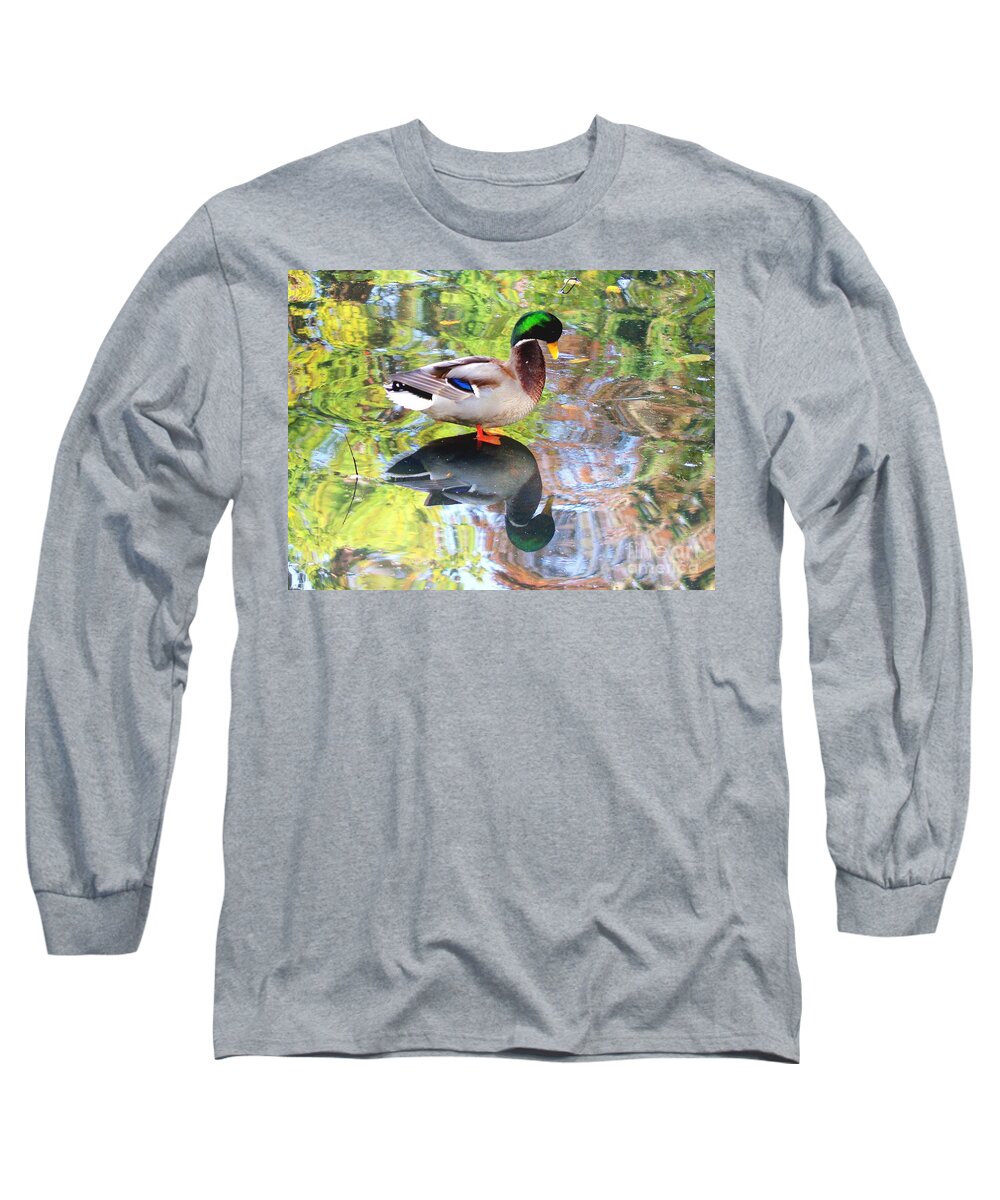 Duck Long Sleeve T-Shirt featuring the photograph Mallard Muse by Kimberly Furey