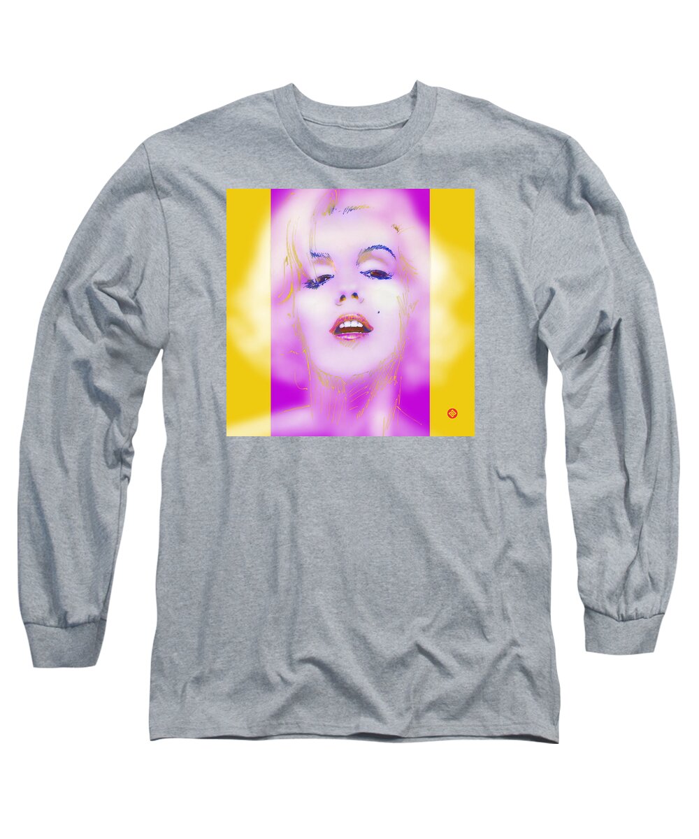 Marilyn Sketch Long Sleeve T-Shirt featuring the mixed media Marilyn In The Pink by David Davies