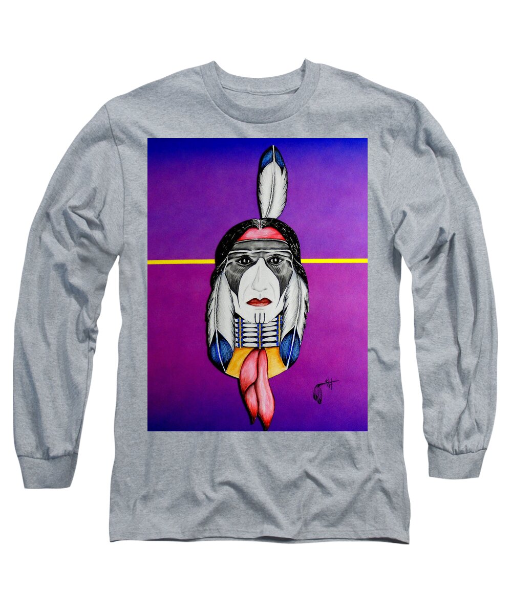 Shaman Long Sleeve T-Shirt featuring the mixed media Medicine Man by Kem Himelright