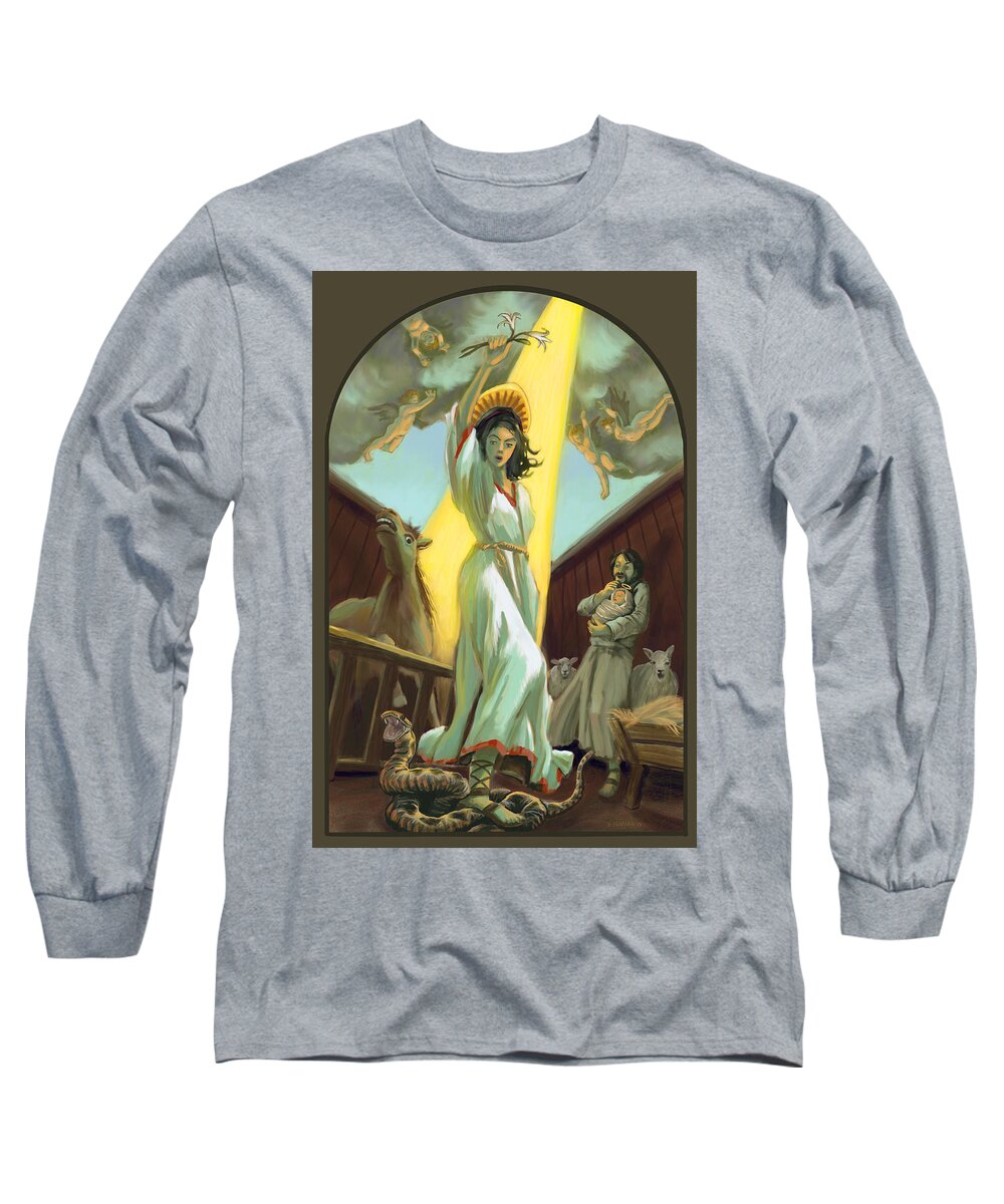 Nativity Long Sleeve T-Shirt featuring the digital art Mighty Mother Mary by Don Morgan
