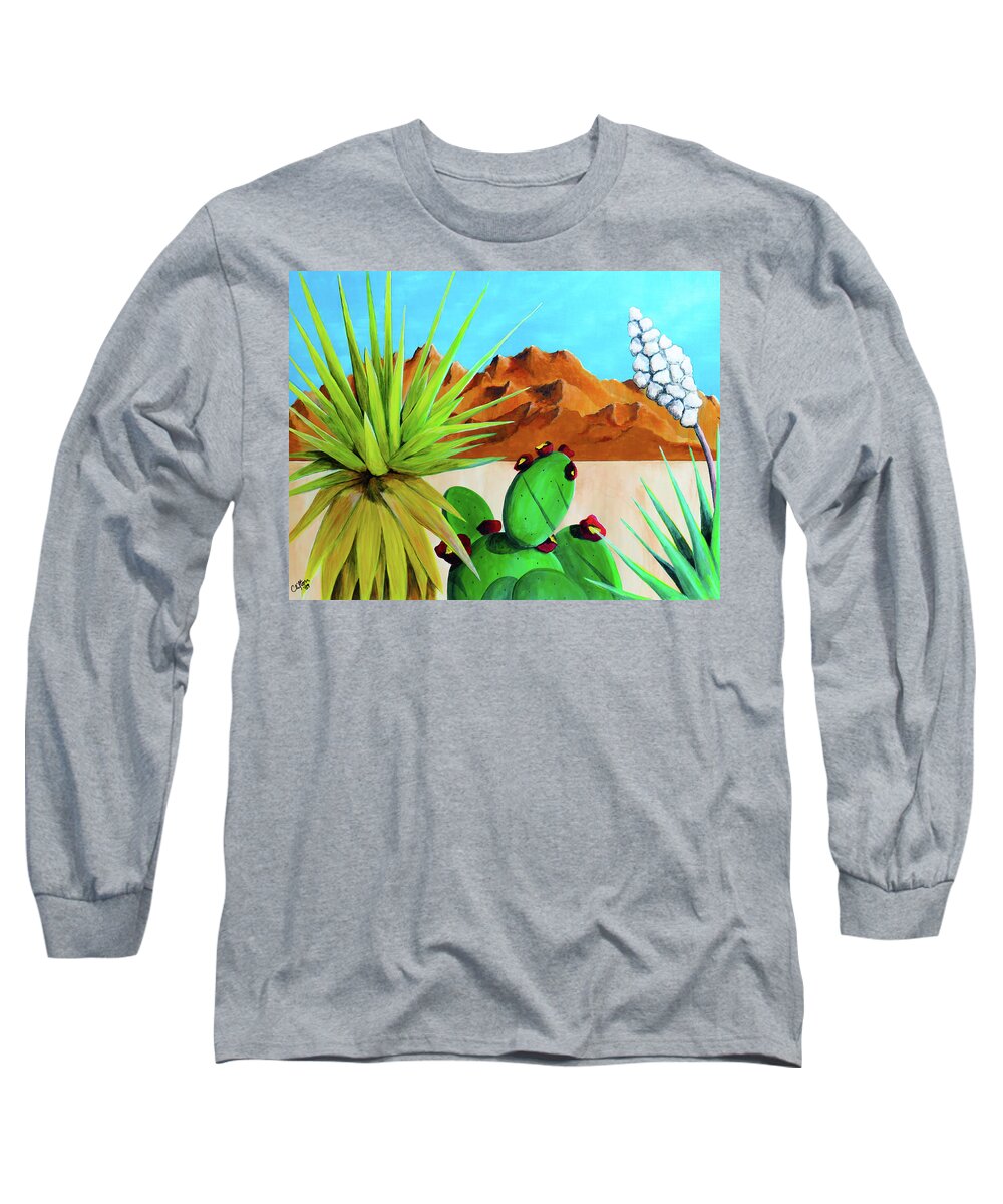 Cacti Long Sleeve T-Shirt featuring the painting Mixed Cacti Gathering by Ted Clifton