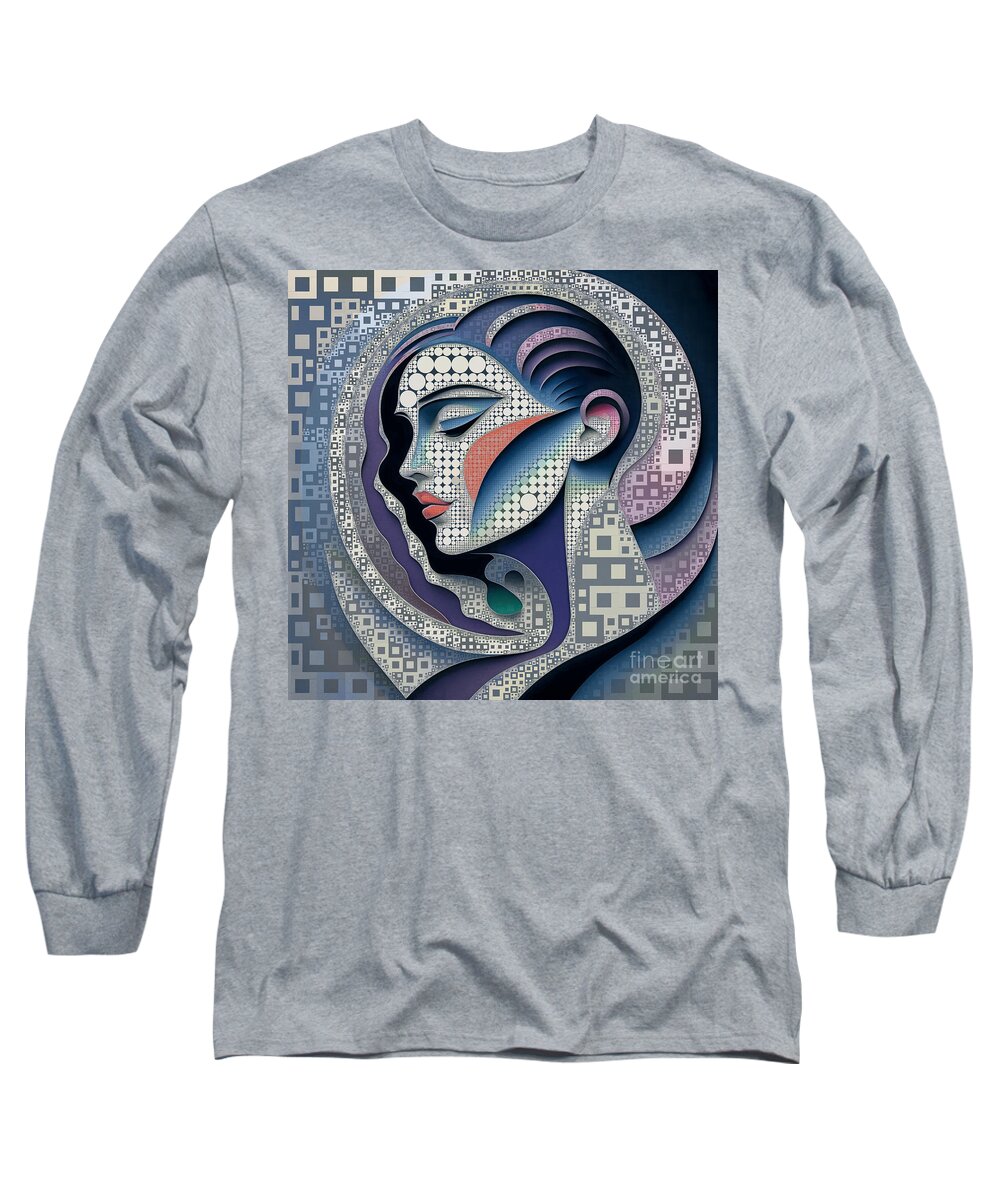 Abstract Long Sleeve T-Shirt featuring the digital art Mosaic Style Abstract Portrait - 01481 by Philip Preston
